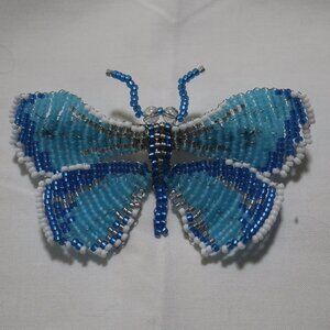 Hair Clip Beaded Handmade Miyuki Glass Beads 2 Shades of Blue Silver White 4.5"